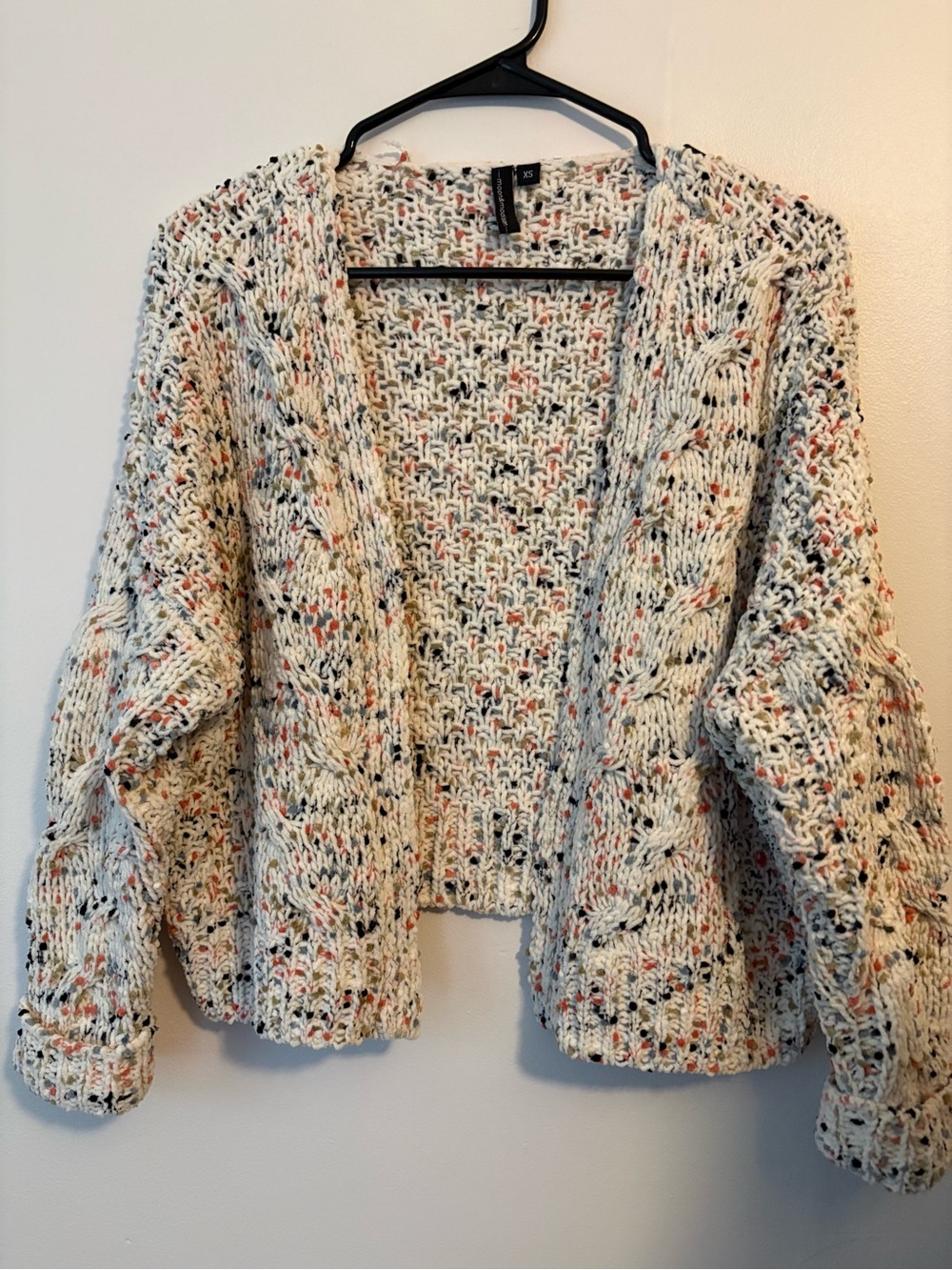 Cozy Cream Confetti Knit Speckled Open-Front Cardigan Sweater -